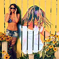 Photo effect - Pretty woman near the fence