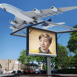 Photo effect - Airplane flies over the city