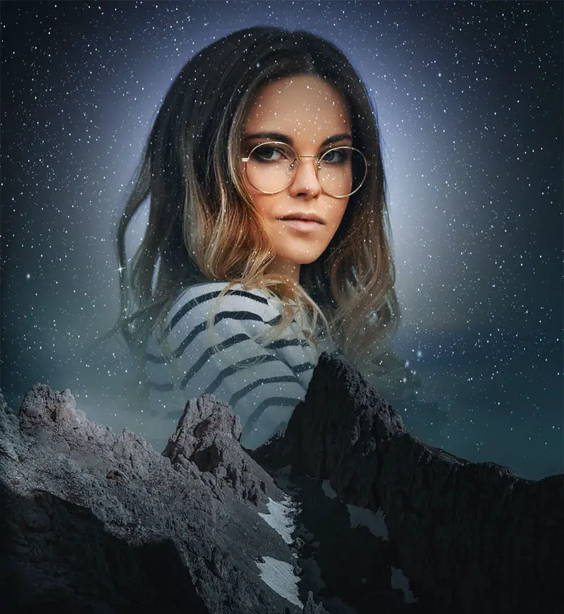 Photo effect - Dissolved in night mountains