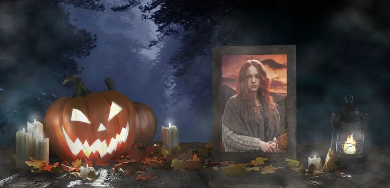 Photo effect - Halloween. Pumpkin in the forest