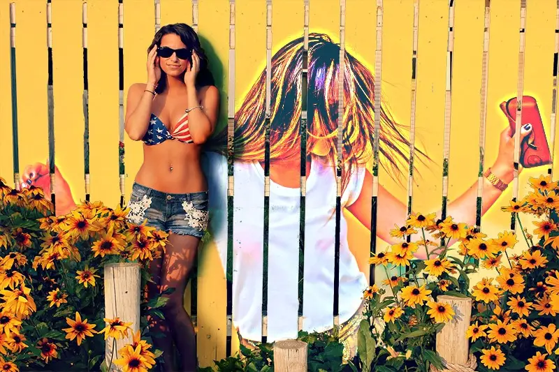 Photo effect - Pretty woman near the fence