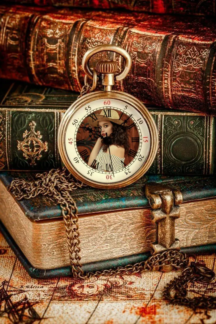 Photo effect - Vintage books with a vintage watch